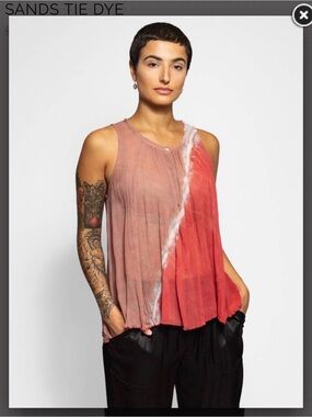Raquel Allegra 100% Silk Rust Ombre Crinkle Sleeveless Tank